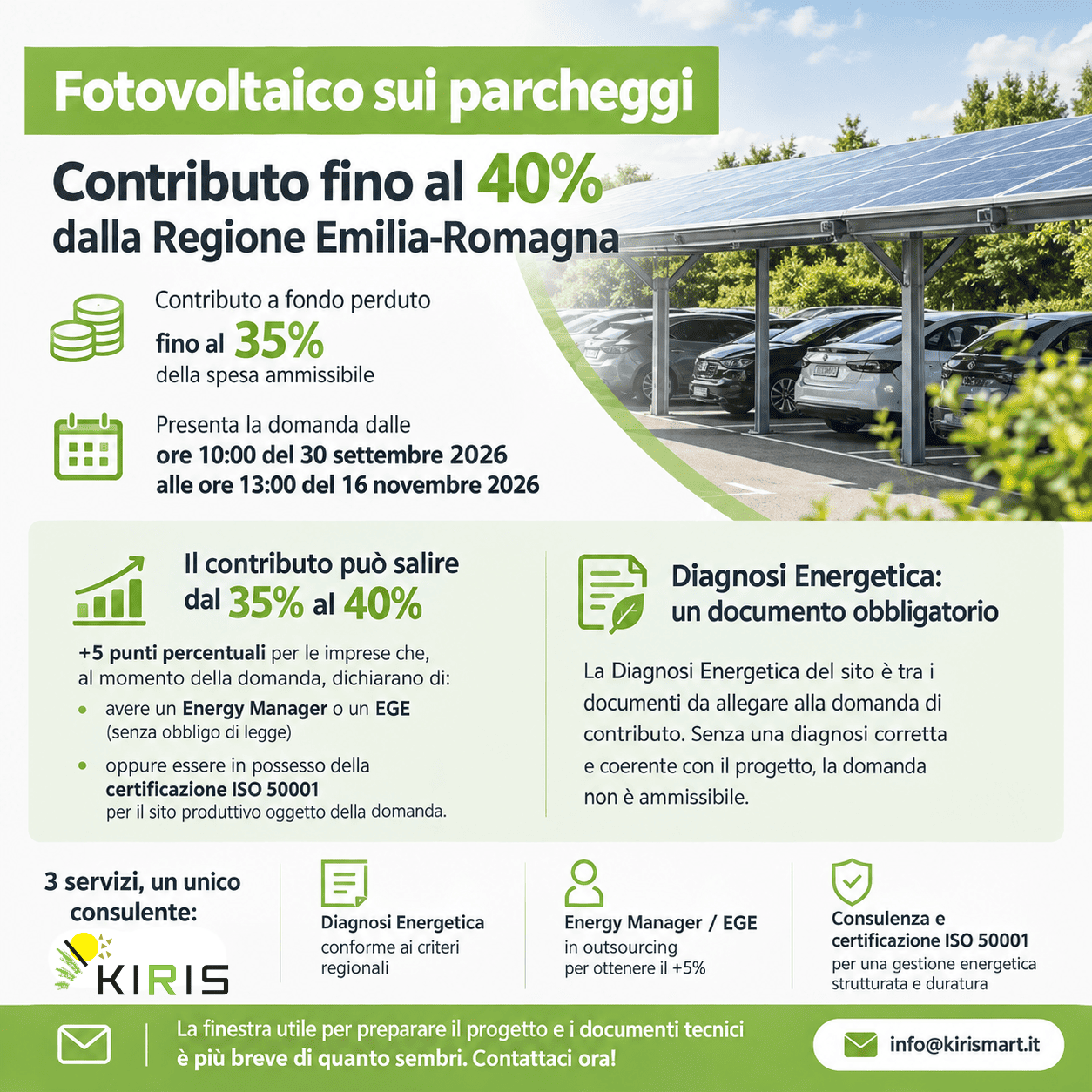 Fotovoltaico sui parcheggi: contributo fino al 40% dalla Regione Emilia Romagna